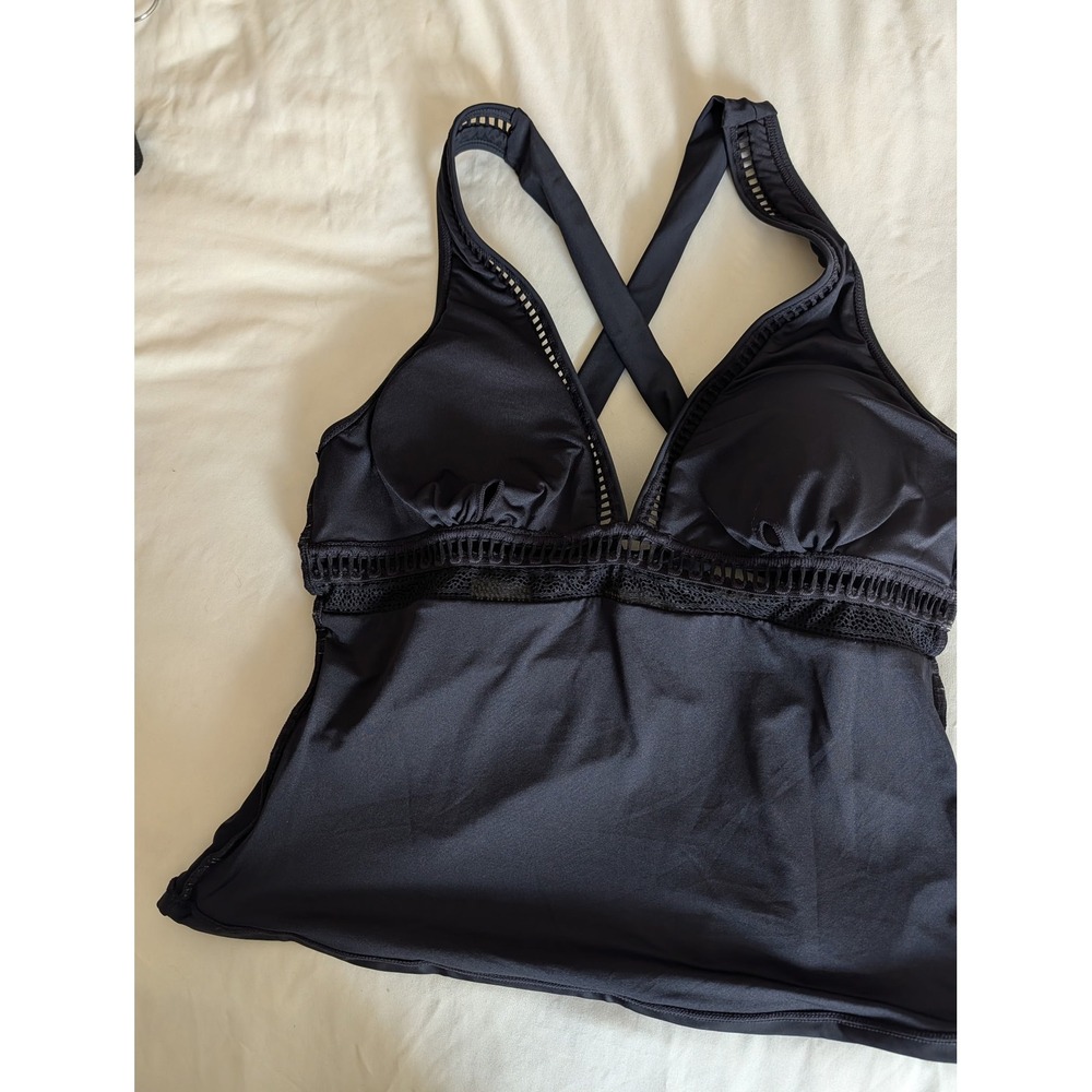 Cupshe Womens Black Ladder Crochet V-Neck Tankini Top Size Large CAA12D5H04AA